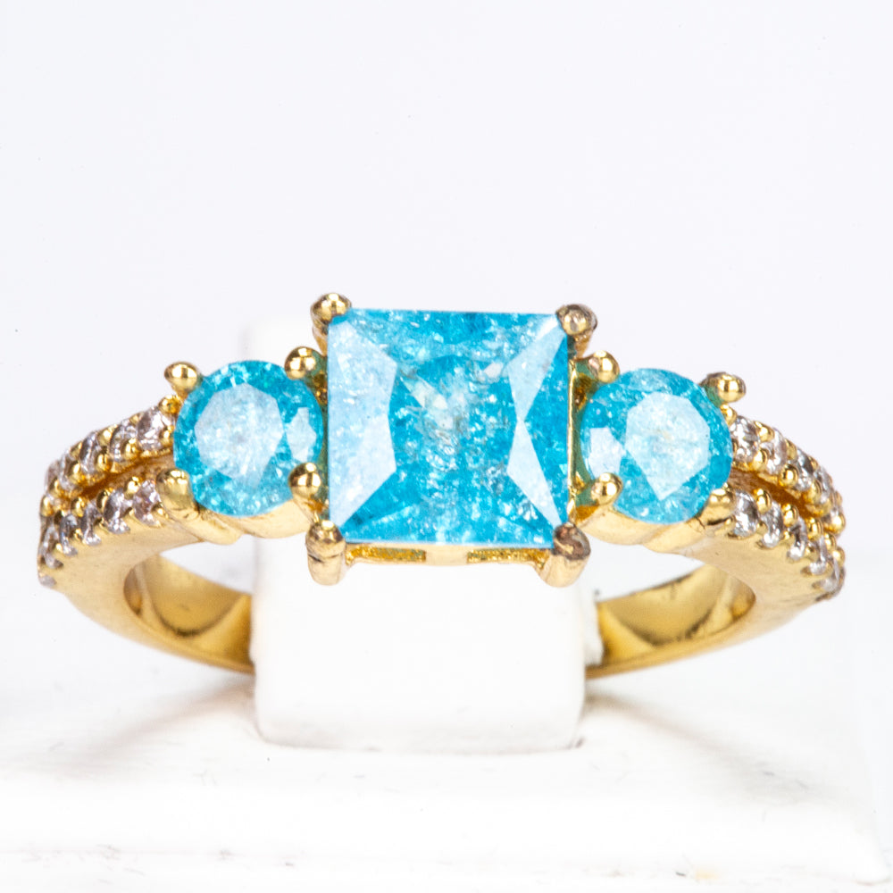 Anel de Liga de Ouro com Cristal Emporia® Azul e Cristal Emporia® Branco