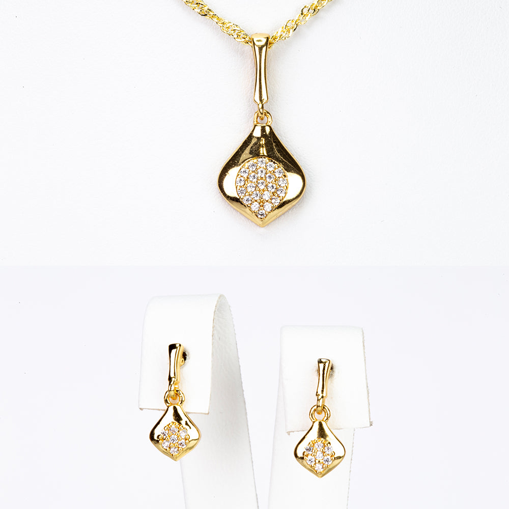 Conjunto de Liga de Ouro com Cristal Emporia® Branco ( Colar+Brincos+Pendente )