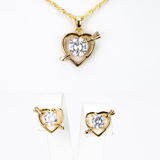 Conjunto de Liga de Ouro com Cristal Emporia® Branco ( Colar+Brincos+Pendente )