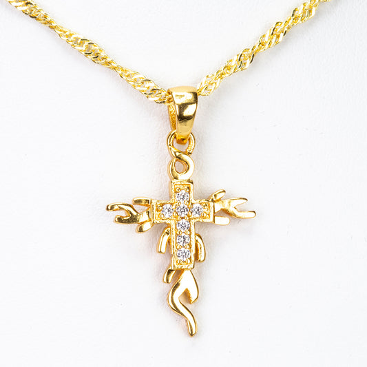 Conjunto de Liga de Ouro com Cristal Emporia® Branco ( Colar+Brincos+Pendente )