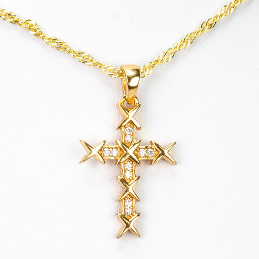Cruz Conjunto de Liga de Ouro com Cristal Emporia® Branco ( Colar+Brincos+Pendente )