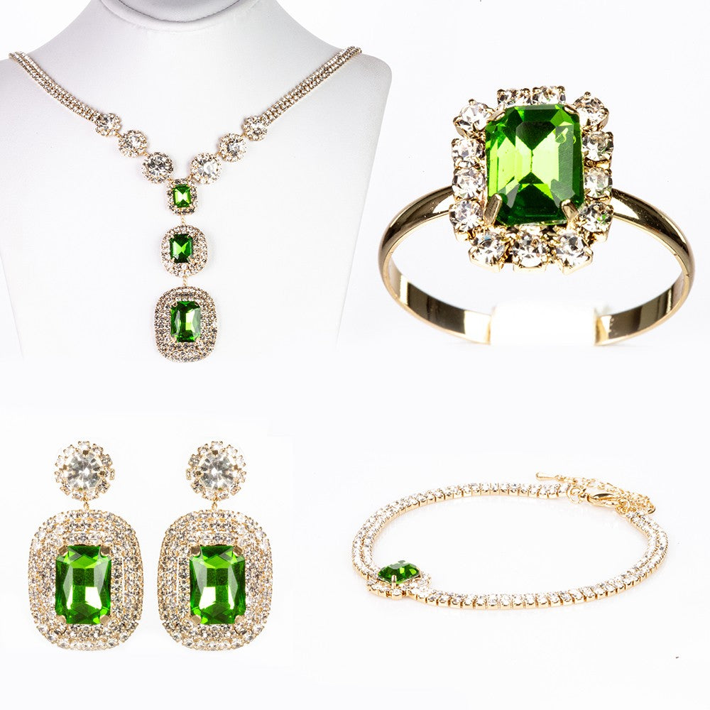 Conjunto de Liga de Ouro com Cristal Emporia® Verde 1 