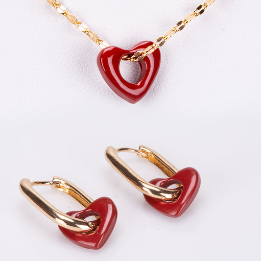Conjunto de Liga de Ouro com Cristal Emporia® Vermelho ( Colar+Brincos+Pendente )
