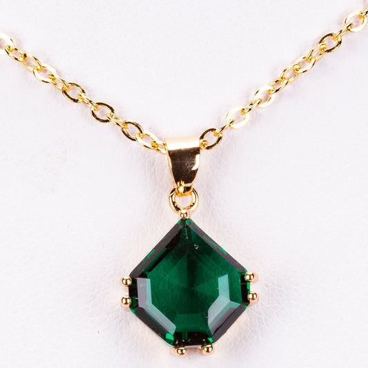 Conjunto de Liga de Ouro com Cristal Emporia® Verde ( Colar+Brincos+Pendente )