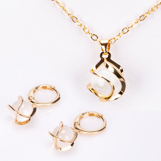 Conjunto de Liga de Ouro com Cristal Emporia® Branco ( Colar+Brincos+Pendente )