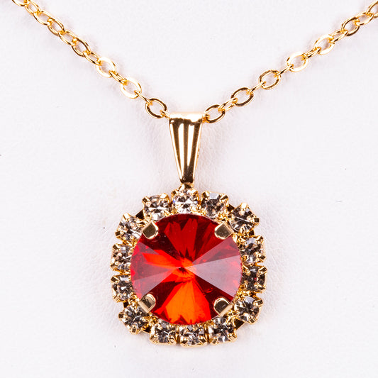 Conjunto de Liga de Ouro com Cristal Emporia® Vermelho ( Colar+Brincos+Pendente )