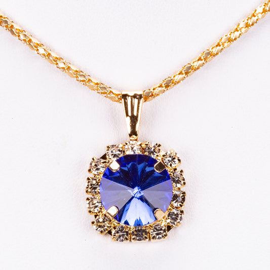 Conjunto de Liga de Ouro com Cristal Emporia® Azul ( Colar+Brincos+Pendente )