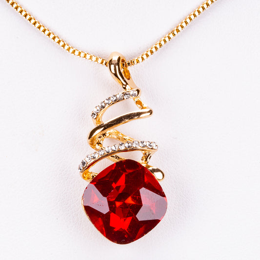 Conjunto de Liga de Ouro com Cristal Emporia® Vermelho ( Colar+Brincos+Pendente )