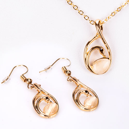 Conjunto de Liga de Ouro com Cristal Emporia® Branco ( Colar+Brincos+Pendente )