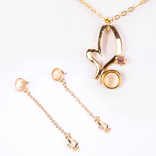 Conjunto de Liga de Ouro com Pérola e Cristal Emporia® Vermelho Branco ( Colar+Brincos+Pendente )