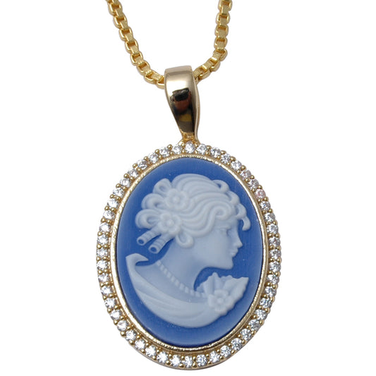 Pendente Camafeu de Liga de Ouro com Cristal Emporia Azul