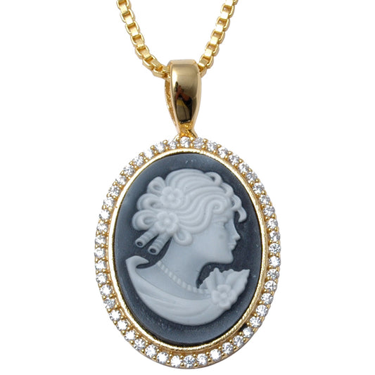 Pendente Camafeu de Liga de Ouro com Cristal Emporia Preto