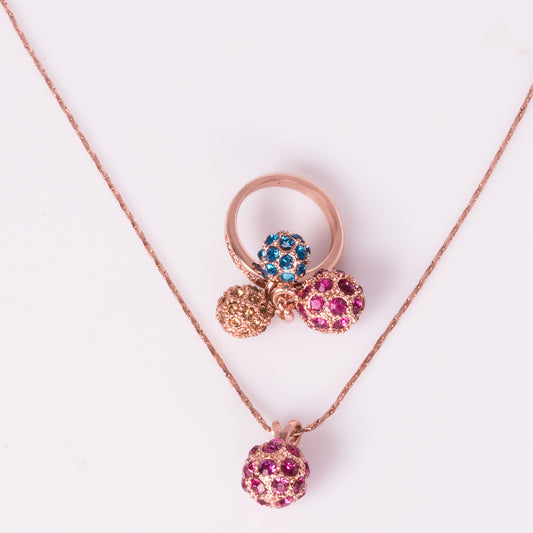 Conjunto de Liga de Ouro com Cristal Emporia® Multicor ( Colar+Anel )