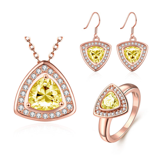 Conjunto de Liga de Ouro com Cristal Emporia® Amarelo ( Colar+Brincos+Anel )