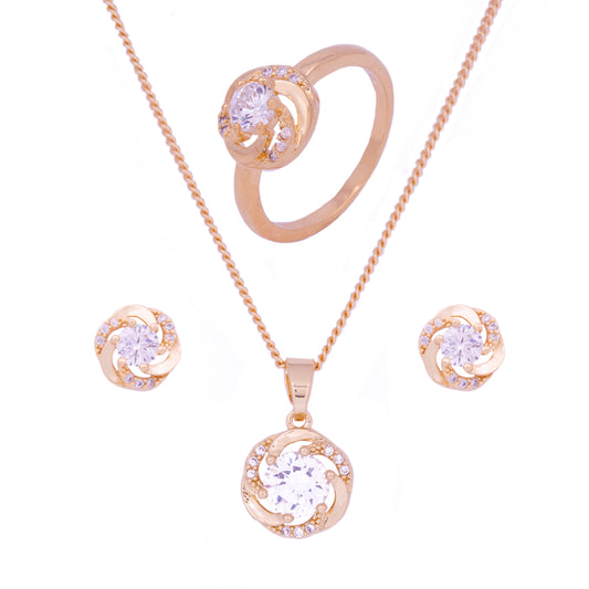 Conjunto de Liga de Ouro com Cristal Emporia® Branco ( Colar+Brincos+Anel )