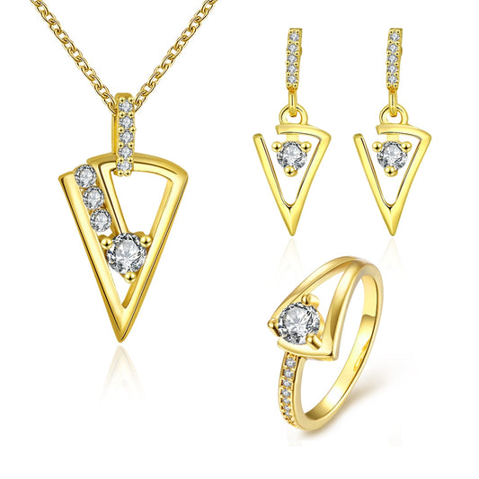 Conjunto de Liga de Ouro com Cristal Emporia® Branco ( Colar+Brincos+Anel )