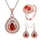 Conjunto de Liga de Ouro com Cristal Emporia® Vermelho ( Colar+Brincos+Anel ) 1 