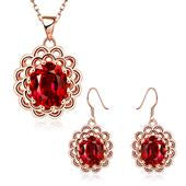 Conjunto de Liga de Ouro com Cristal Emporia® Vermelho ( Colar+Anel )