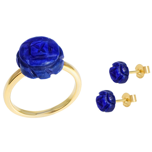 Conjunto de Prata com Banho de Ouro com Lápis-lazúli