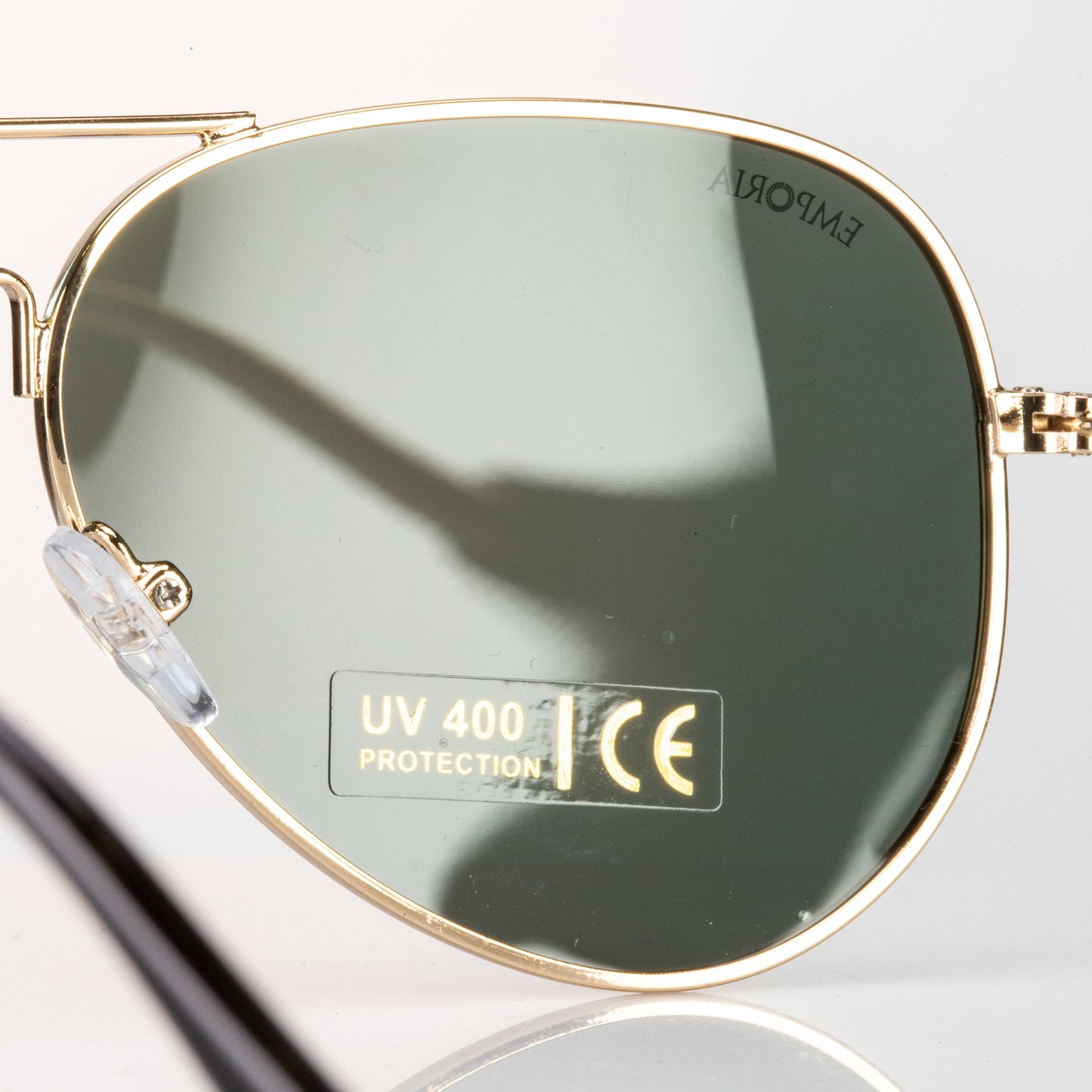Emporia Itália - Óculos de sol Aviator "ORIGINAL", óculos de sol com filtro UV polarizados com estojo rígido e pano de limpeza, lente clássica verde escuro, armação dourada