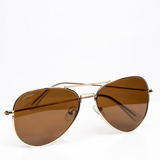 Emporia Itália -  Série Aviator "DESERTO", óculos de sol com filtro UV polarizados com estojo rígido e pano de limpeza, lentes de proteção solar de cor castanha clara, armação dourada