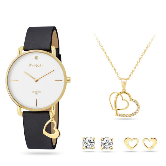 Conjunto de Liga de Ouro com Diamante Branco (Colar+Brincos+Pendente)