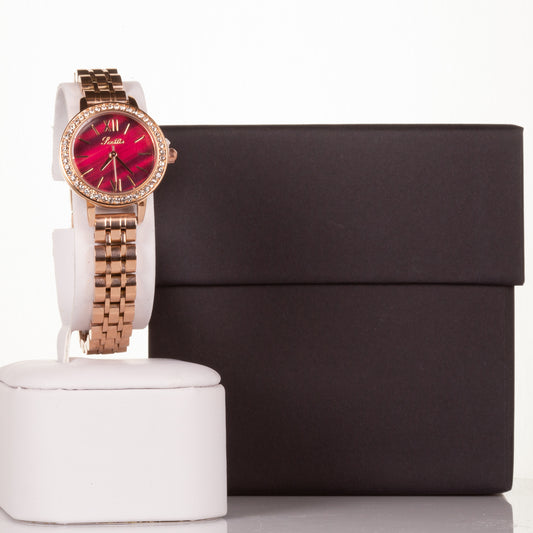 Relógio de liga leve Miyota Movement de alta qualidade com caixa de oferta, mostrador cor vermelho-rubi