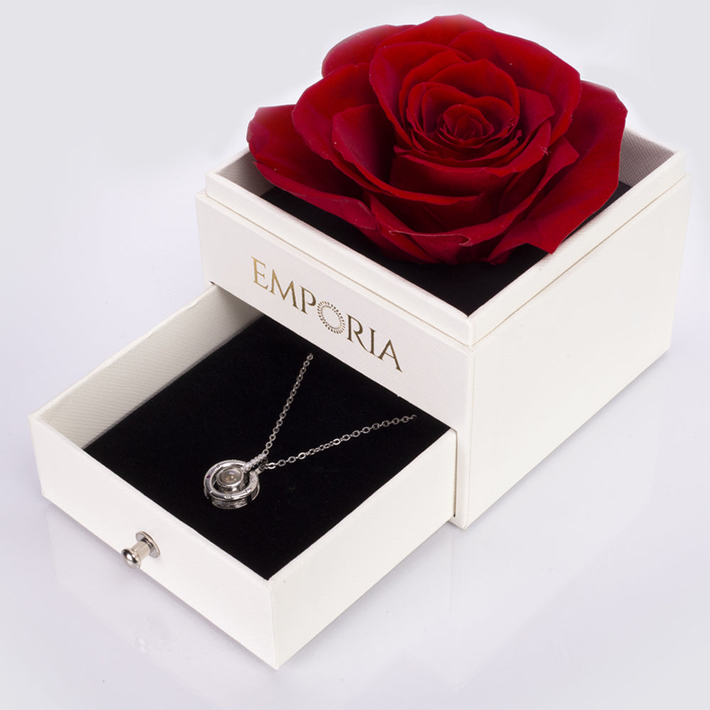Guarda-jóias Rosa Eterna com colar "Amo-te"