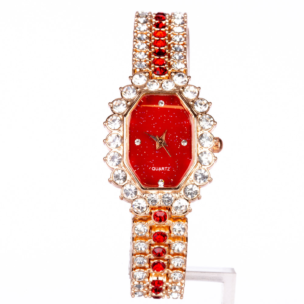 Relógio de Liga de Ouro com Cristal Emporia® Vermelho (Colar+Brincos+Pulseira+Pendente)