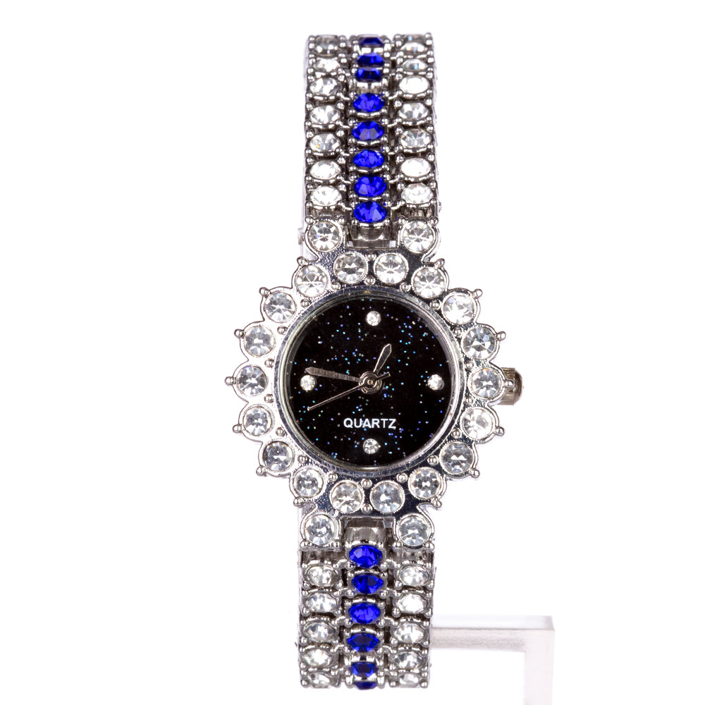 Relógio de Liga de Ouro com Cristal Emporia® Azul (Colar+Brincos+Pulseira+Pendente)