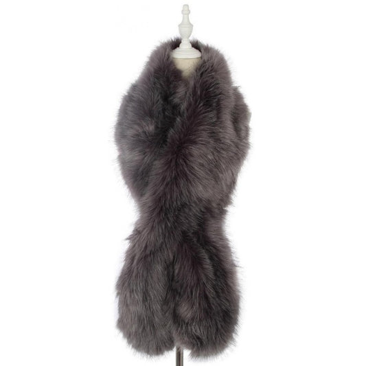 Soft Faux Fur Long Scarf, grey, 100% Viscose, 182 x22 cm