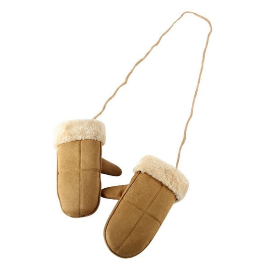 Cosy Plain Faux Fur Lined Mittens, camel brown, 95% polyester 5% spandex, uni size