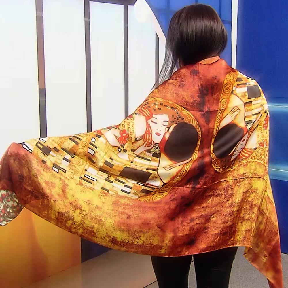 100% Lenço de Seda, 90 cm x 180 cm, Klimt "O Beijo"