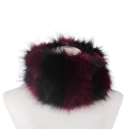 Wine 100% Viscose Due Colour Faux Fur Snood, 13cm x 30cm