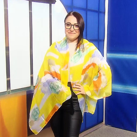 Xaile Padrão Amarelo de uma Dália, 80 cm x 180 cm
