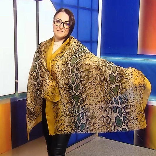 Xaile com Padrão de Cobra Amarelo, 90 cm x 190 cm