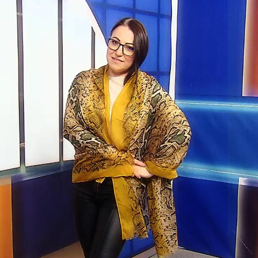Xaile com Padrão de Cobra Amarelo, 90 cm x 190 cm