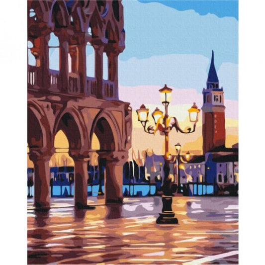 "Anoitecer na praça principal de Veneza" Kit de pintura por números, 40x50 cm