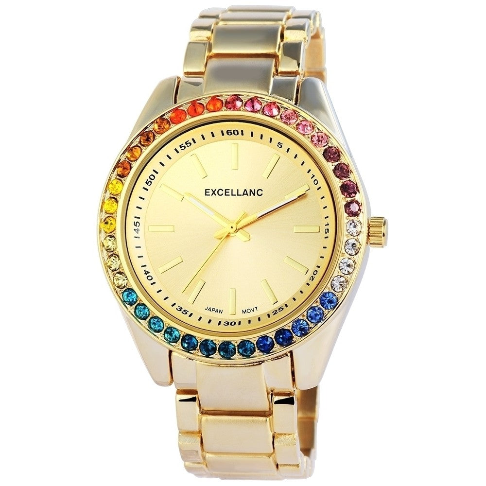 Relógio Femenino Excellanc com bracelete metálica, cor dourada, movimento de quartzo de alta qualidade, cor dourada do mostrador