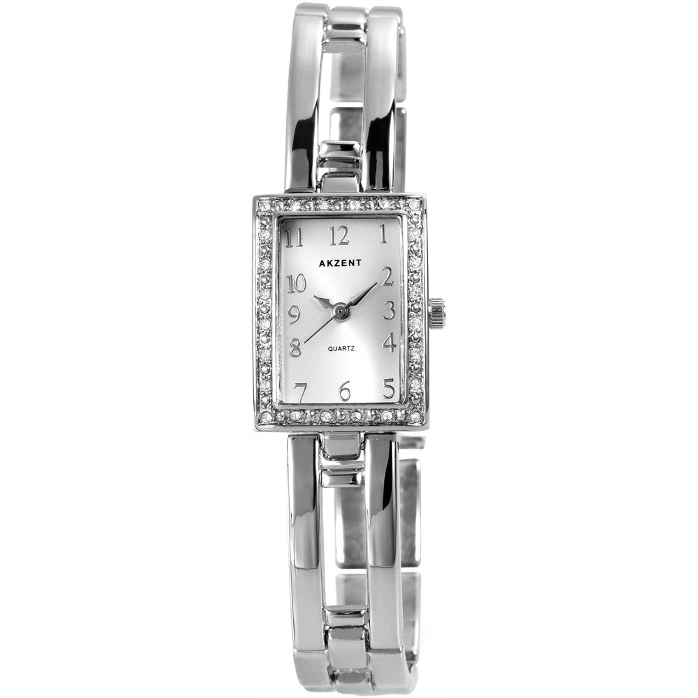 Relógio feminino Akzent com bracelete metálica, cor prata, movimento de quartzo de alta qualidade, cor prata do mostrador