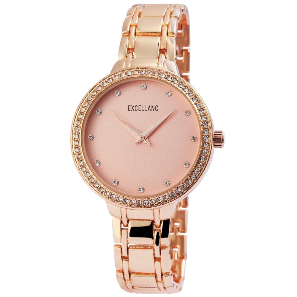 Relógio feminino Excellanc com bracelete metálica EX351, cor ouro rosa, movimento de quartzo de alta qualidade, cor ouro rosa do mostrador
