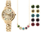 Conjunto de relógios de oferta da Excellanc para Mulheres com 5 pares de Brincos e 1 Colar com Cristais Multicolor Emporia, de tom de ouro
