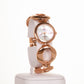 AW Relógio feminino Banhado a liga de Ouro Rosa com pulseira de símbolo do Infinito e 4 cristais de quartzo