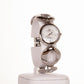 AW Relógio feminino Banhado a liga de Ouro Branco com pulseira de símbolo do Infinito e 4 cristais de quartzo
