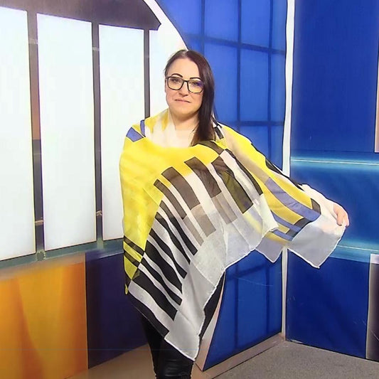 Xaile Preto e Amarelo com Padrão de Rectângulo Abstracto, 80 cm x 180 cm