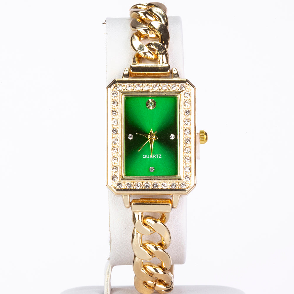 Relógio de Liga de Ouro com Esmeralda