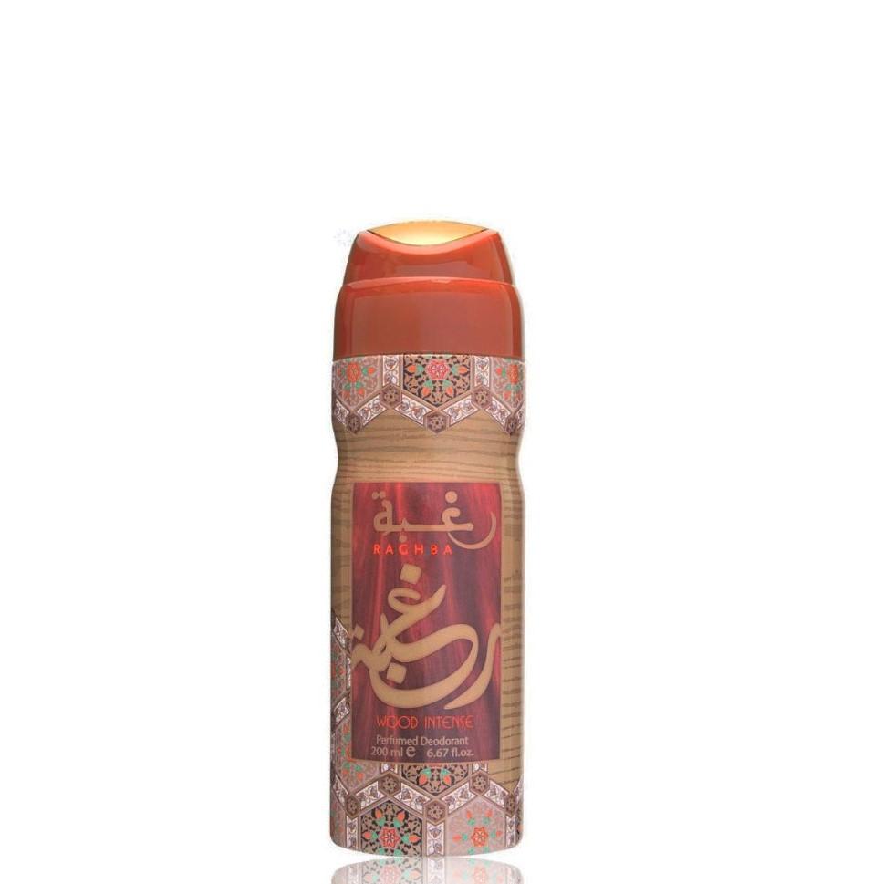 Conjunto de Oferta 100 ml Eau de Perfume Raghba Wood Intense + 200 ml Desodorizante, Fragrância Oriental Intensa e Doce para Homem