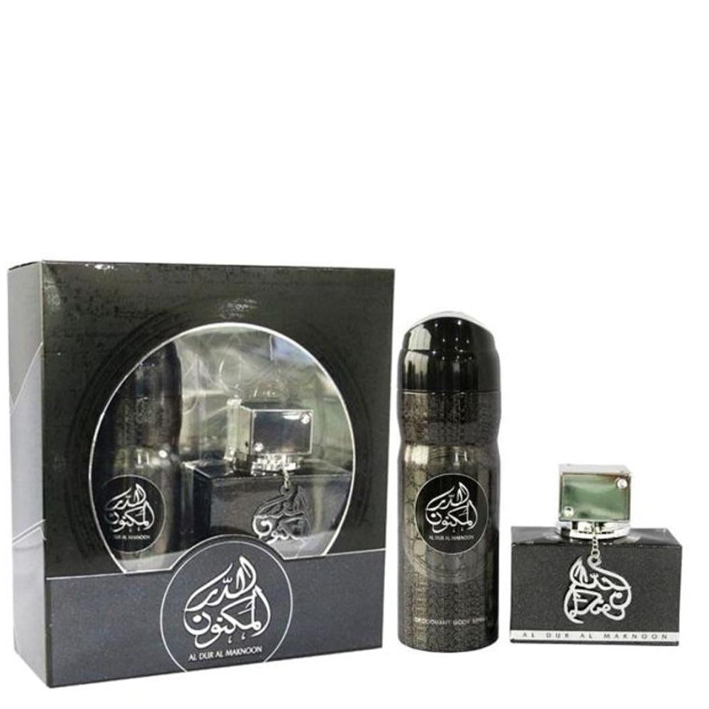 Conjunto de Oferta 100 ml Eau de Perfume Oud  Al Dur Al Maknoon + 200 ml Desodorizante, Fragrância Oriental Floral para Homem e Mulher