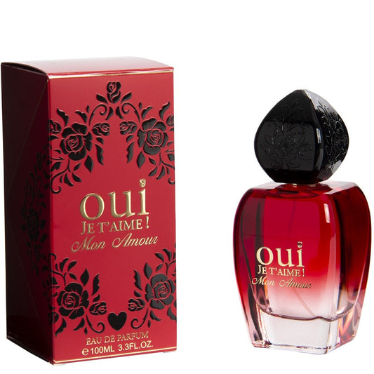 100 ml Eau de Parfume OUI JE T’AIME MON AMOUR Fragrância Floral Frutada para Mulheres, com alto teor de óleo perfumado 10%
