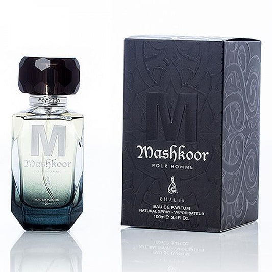 100 ml Eau de Parfum MASHKOOR, Fragrância Picante Amadeirada de Couro para Homem